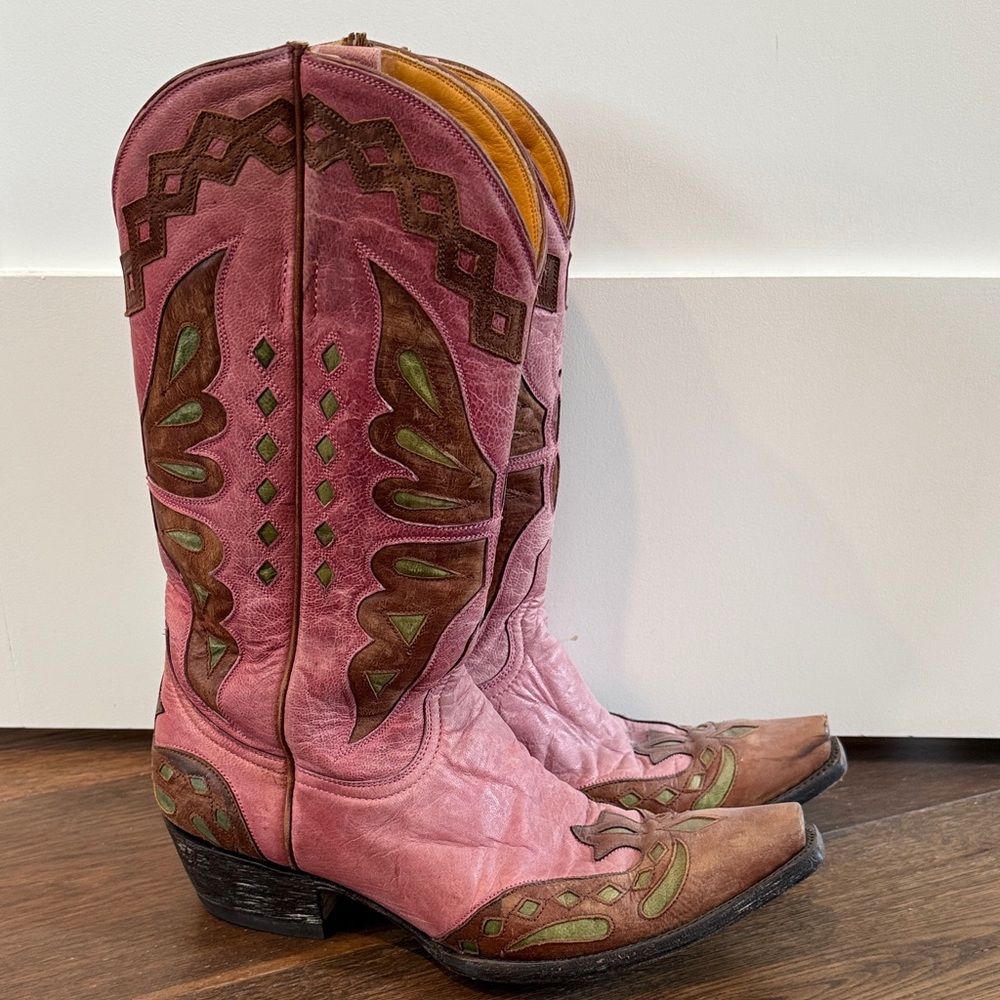 Old Gringo Pink and Brown Heeled Boots